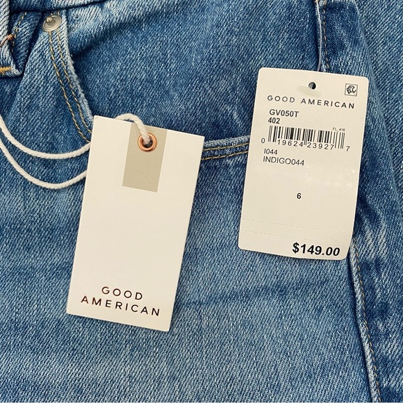 NWT Good American Good Vintage straight leg jeans Indigo frayed hem Sz 6/28 - Picture 7 of 7